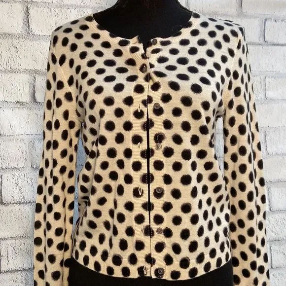 Polka Dot Cardigan Sweater - Black and Cream - Picture 2 of 6